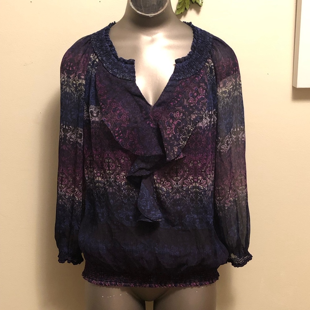 The Limited Sheer Ruffle V-Neck Top Small